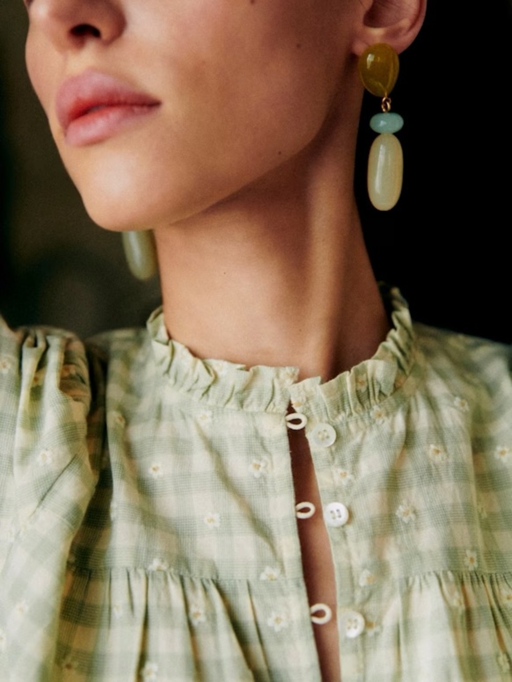 Sezane Shenali Shirt - Sun-embroidered Vichy - Size FR34/US2